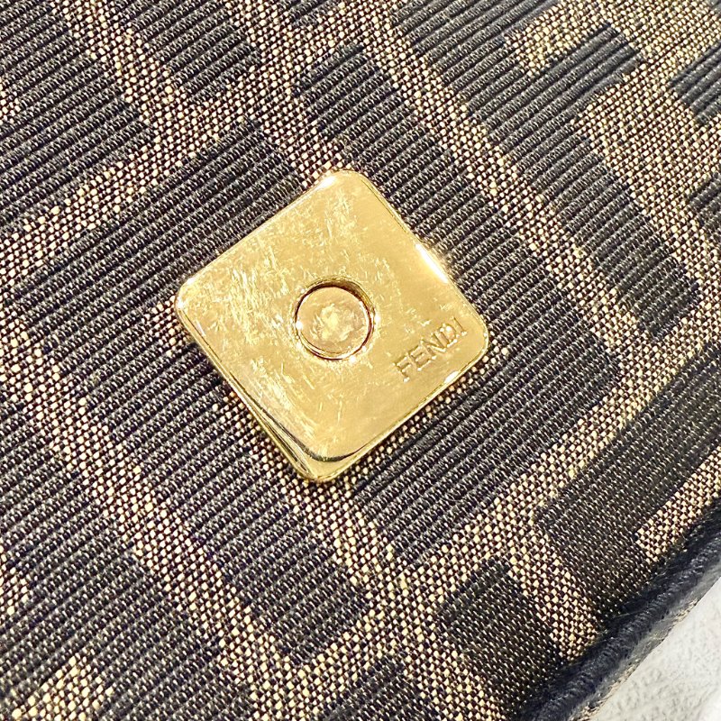 FENDI - 棕色FF緹花布MINI法棍包-16