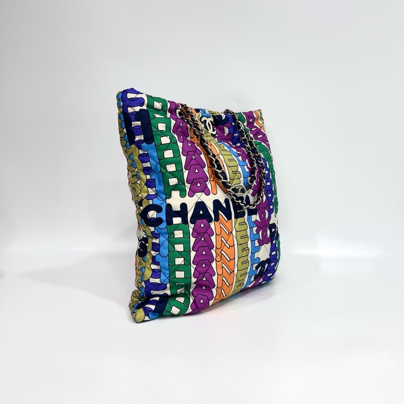 🌈香奈兒21k霓虹彩虹字母tote Chanel彩色尼龍金釦托特包AS2896-5