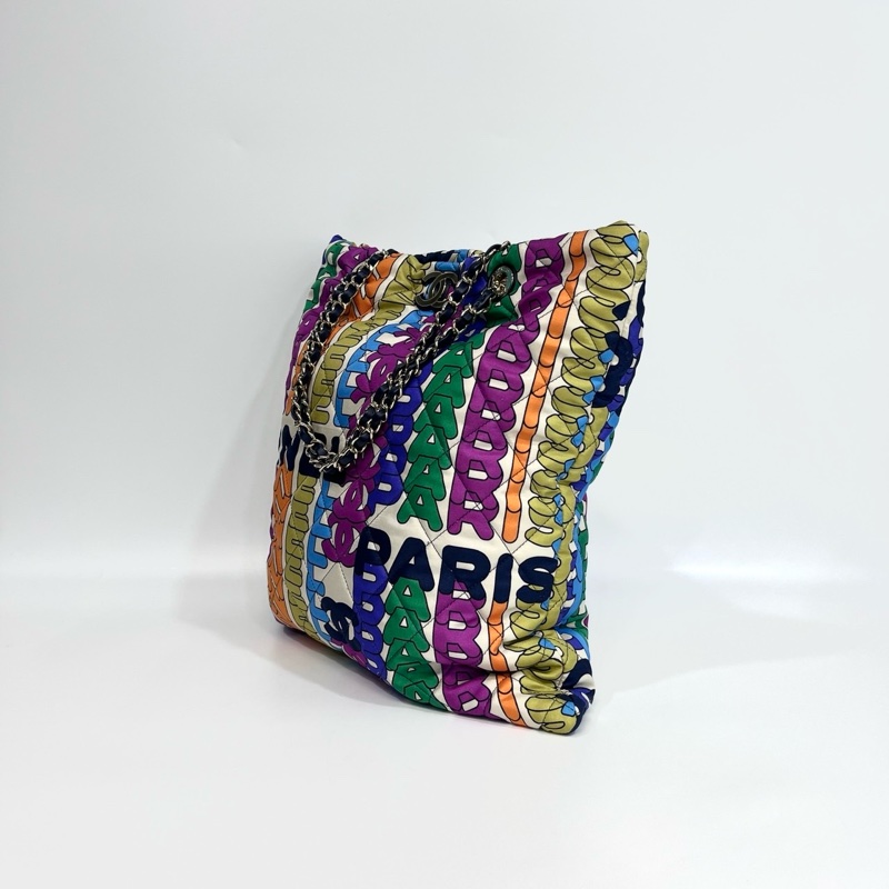 🌈香奈兒21k霓虹彩虹字母tote Chanel彩色尼龍金釦托特包AS2896-6