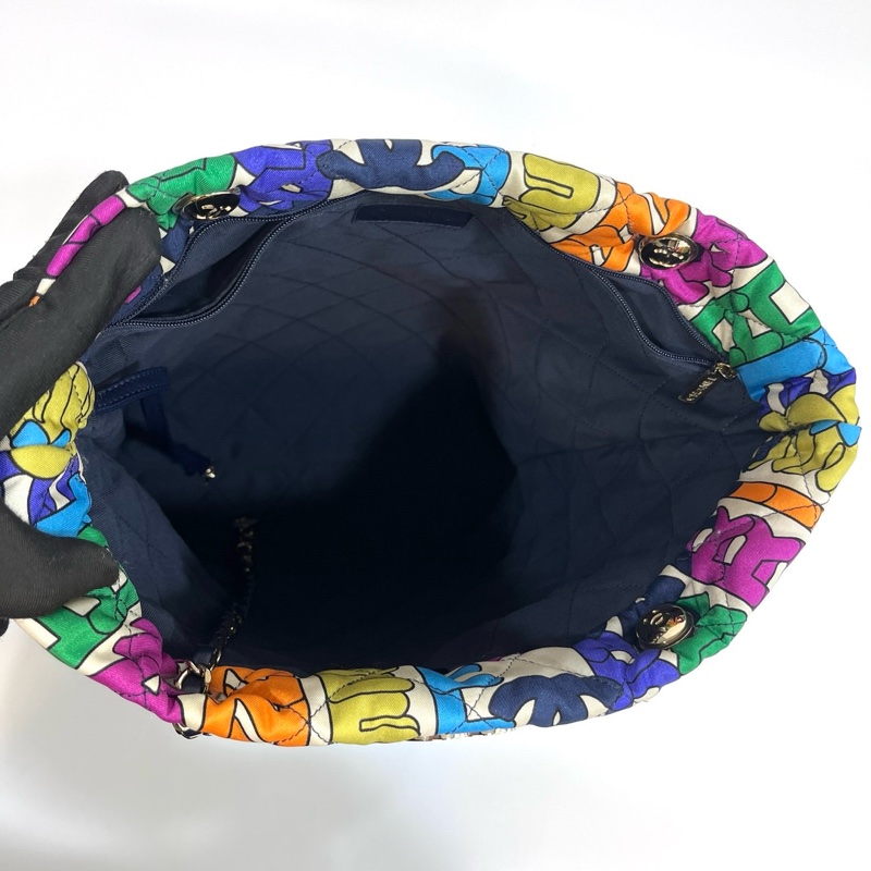 🌈香奈兒21k霓虹彩虹字母tote Chanel彩色尼龍金釦托特包AS2896-9