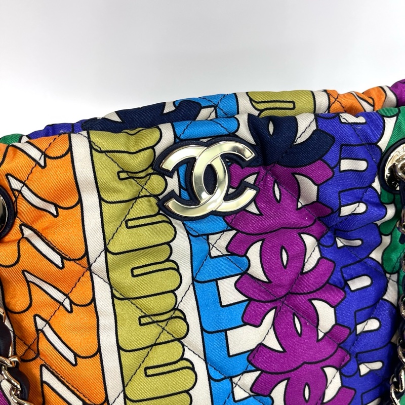 🌈香奈兒21k霓虹彩虹字母tote Chanel彩色尼龍金釦托特包AS2896-12