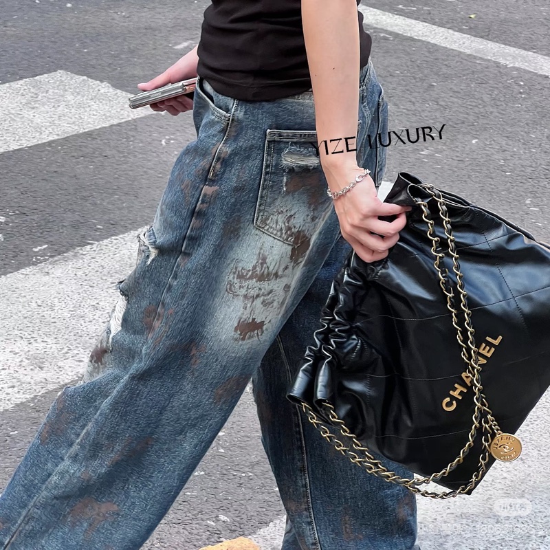 🖤香奈兒垃圾袋Chanel黑金油蠟牛皮小號22Bag AS3260-1