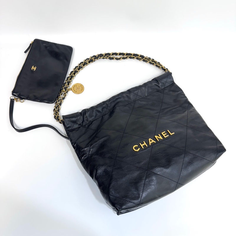 🖤香奈兒垃圾袋Chanel黑金油蠟牛皮小號22Bag AS3260-5