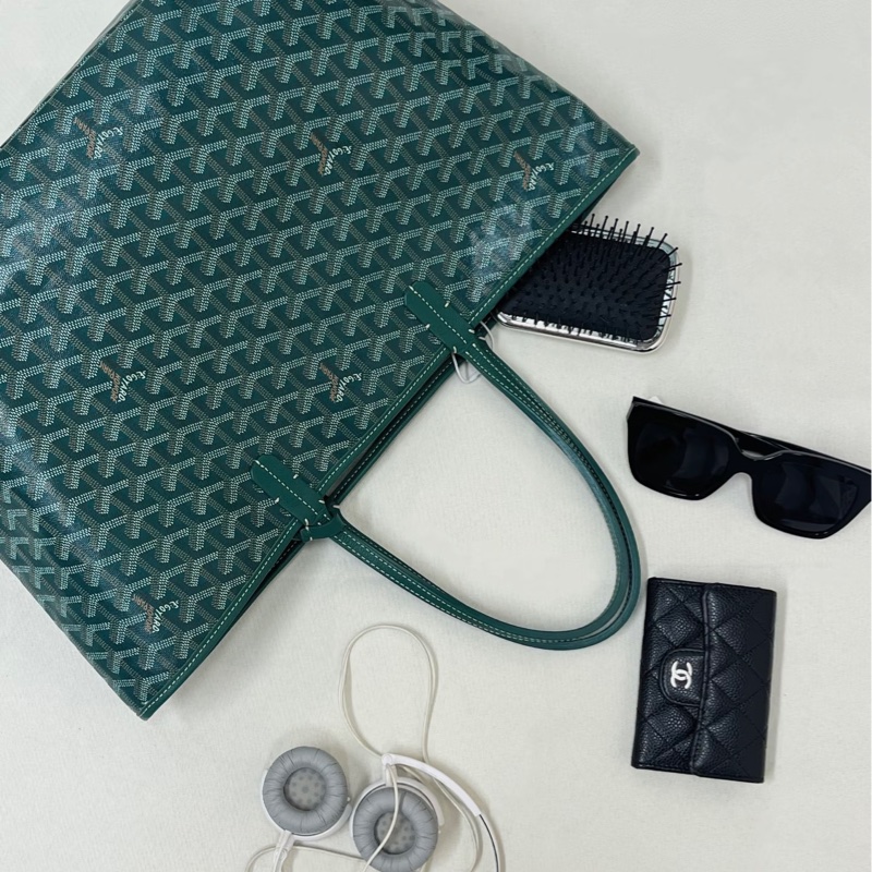 💚戈雅托特Goyard綠色牛皮飾邊Saint Louis PM托特包STLOUIPMLTY09CL09P-3