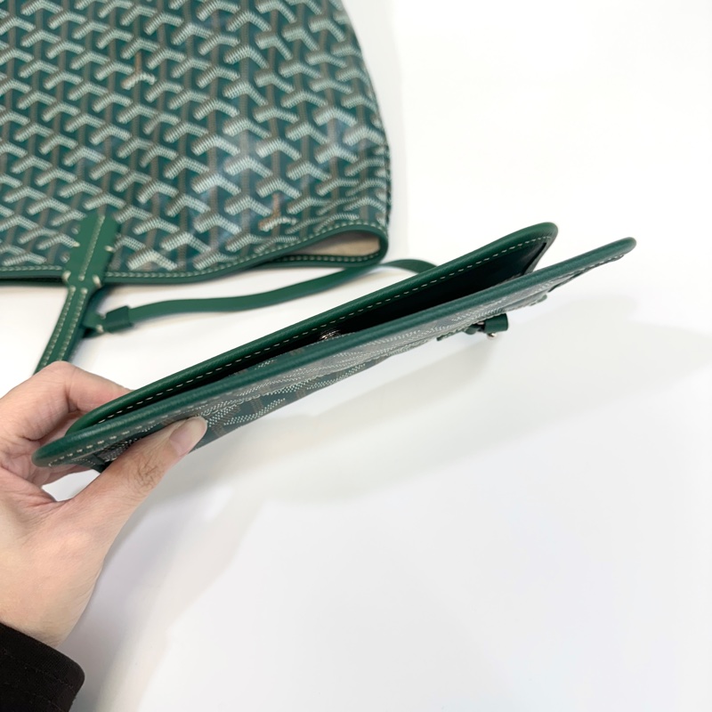 💚戈雅托特Goyard綠色牛皮飾邊Saint Louis PM托特包STLOUIPMLTY09CL09P-18