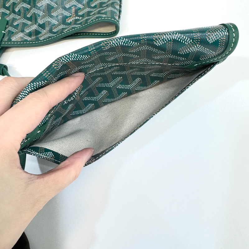 💚戈雅托特Goyard綠色牛皮飾邊Saint Louis PM托特包STLOUIPMLTY09CL09P-21