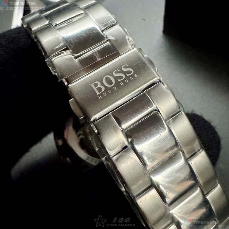 BOSS手錶,編號HB1513875,44mm銀圓形精鋼錶殼,白色三眼, 中三針顯示, 運動錶面,銀色精鋼錶帶款-5