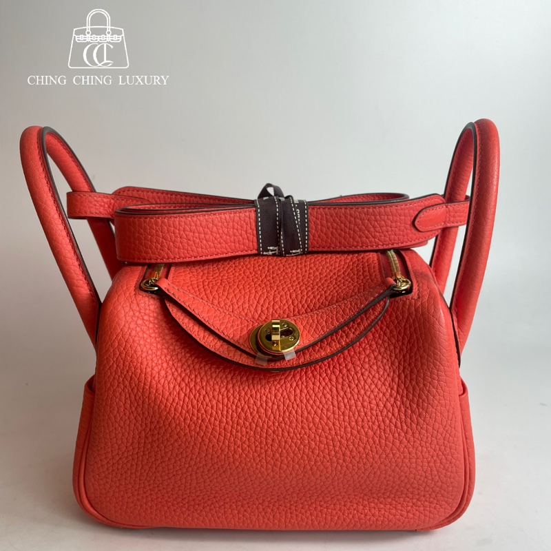 🌈Hermes🌟Mini Lindy一代🧡火焰橙色金扣🧡99新🌈TC皮🌟-0