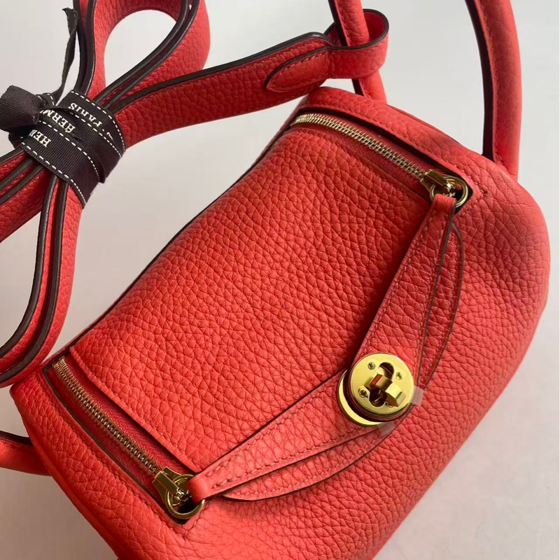🌈Hermes🌟Mini Lindy一代🧡火焰橙色金扣🧡99新🌈TC皮🌟-1