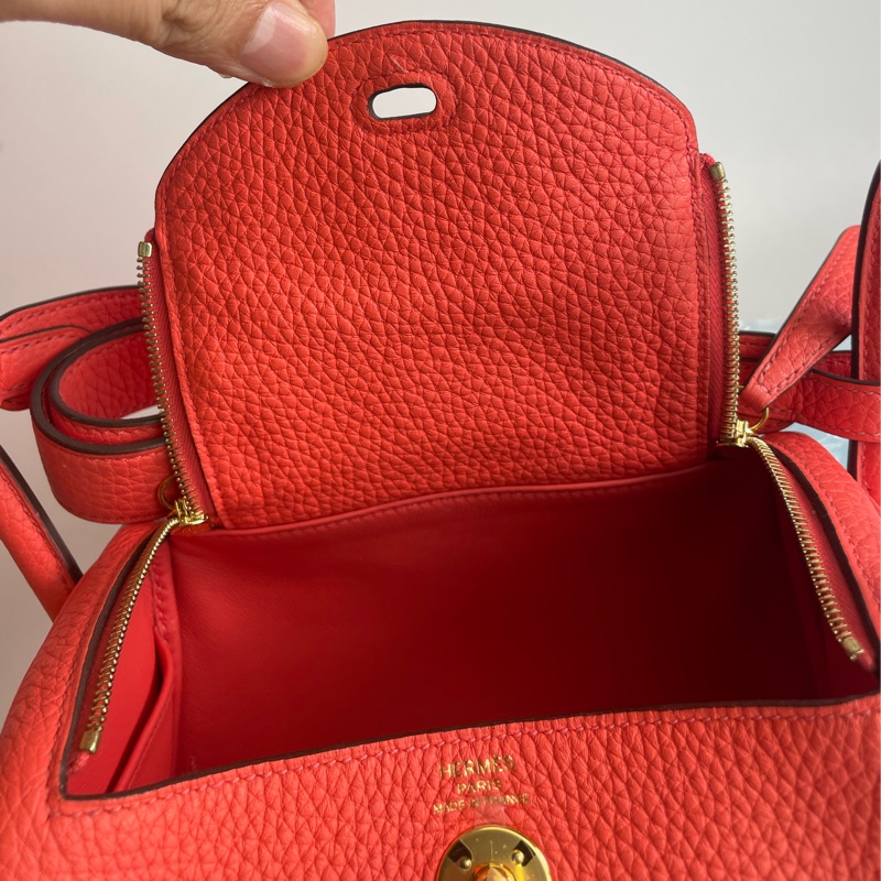 🌈Hermes🌟Mini Lindy一代🧡火焰橙色金扣🧡99新🌈TC皮🌟-3