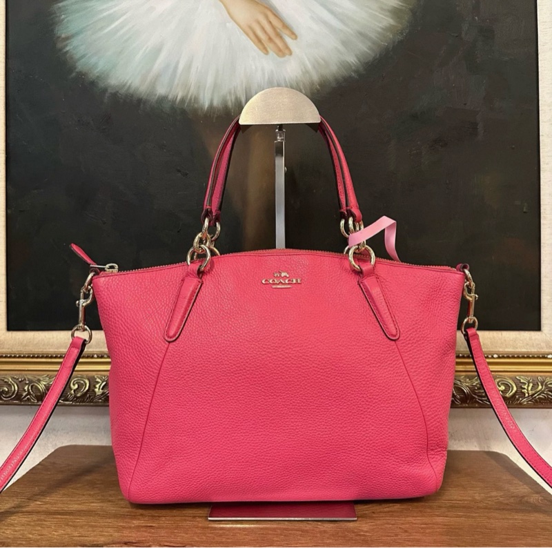 COACH玫紅色荔枝紋餃子包｜單肩包-0