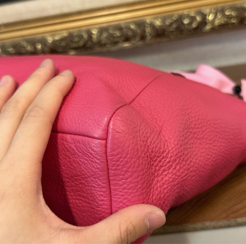 COACH玫紅色荔枝紋餃子包｜單肩包-4