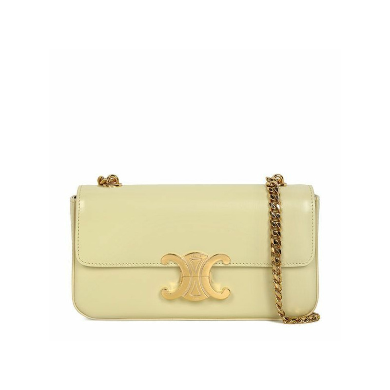 CELINE 淺黃色 Triope 亮面鏈條單肩包 115203BF4 11LY-0