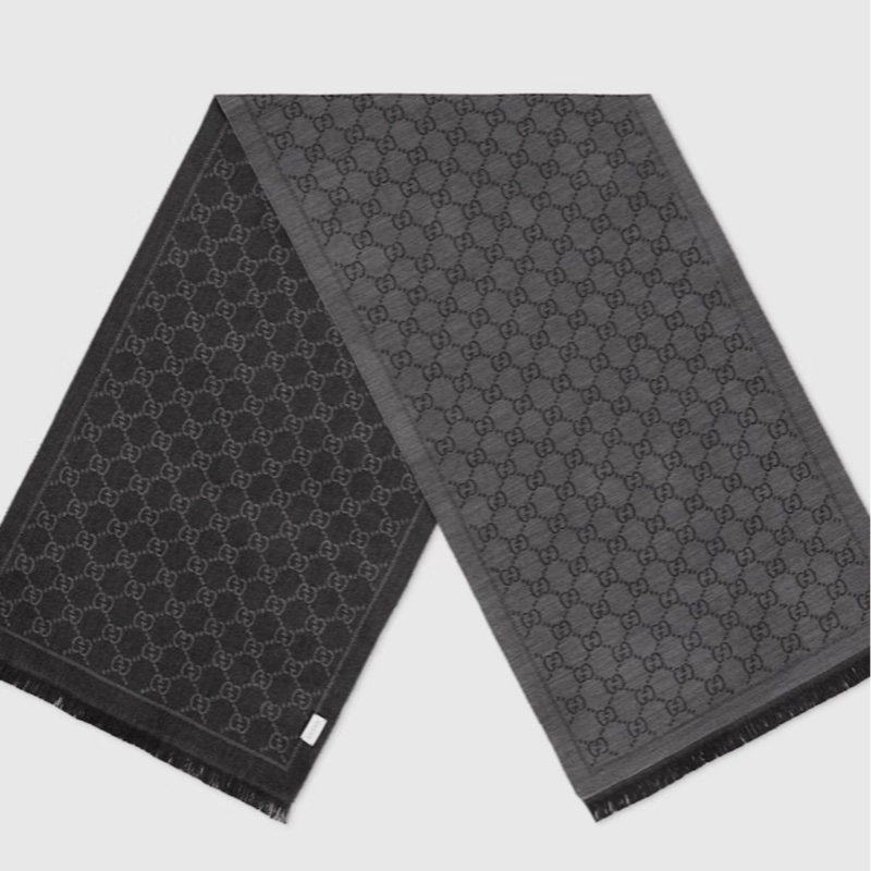 『二手閒置』🔅古馳Gucci提花GG logo灰色雙面圍巾-4