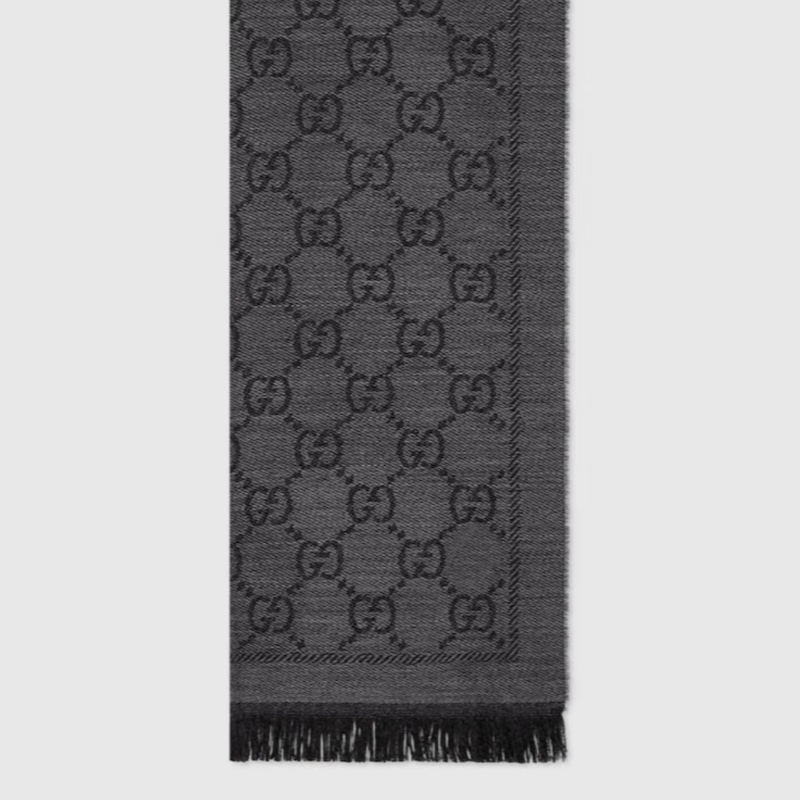『二手閒置』🔅古馳Gucci提花GG logo灰色雙面圍巾-5
