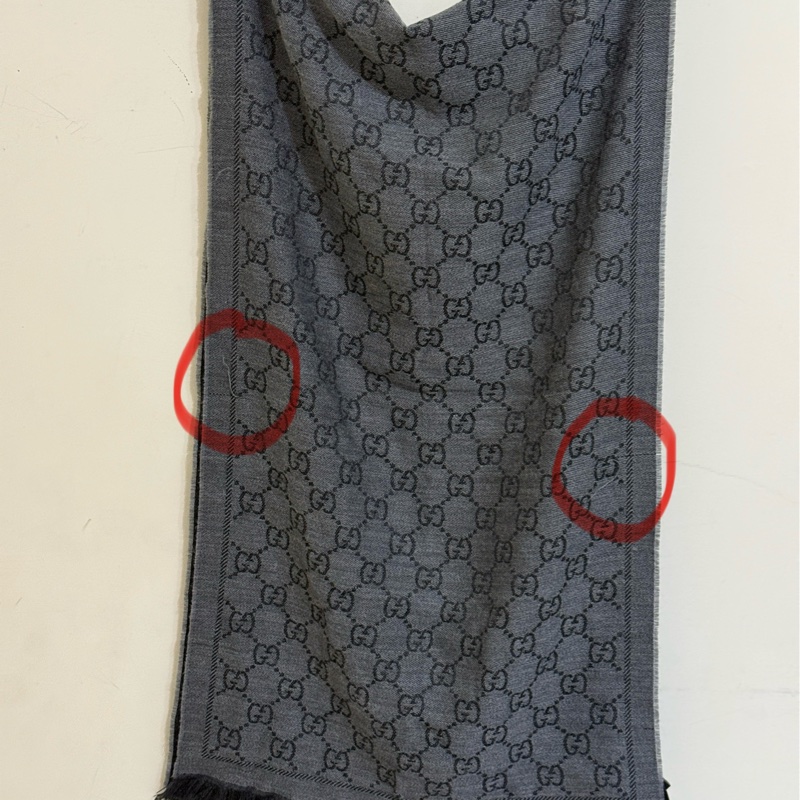 『二手閒置』🔅古馳Gucci提花GG logo灰色雙面圍巾-22