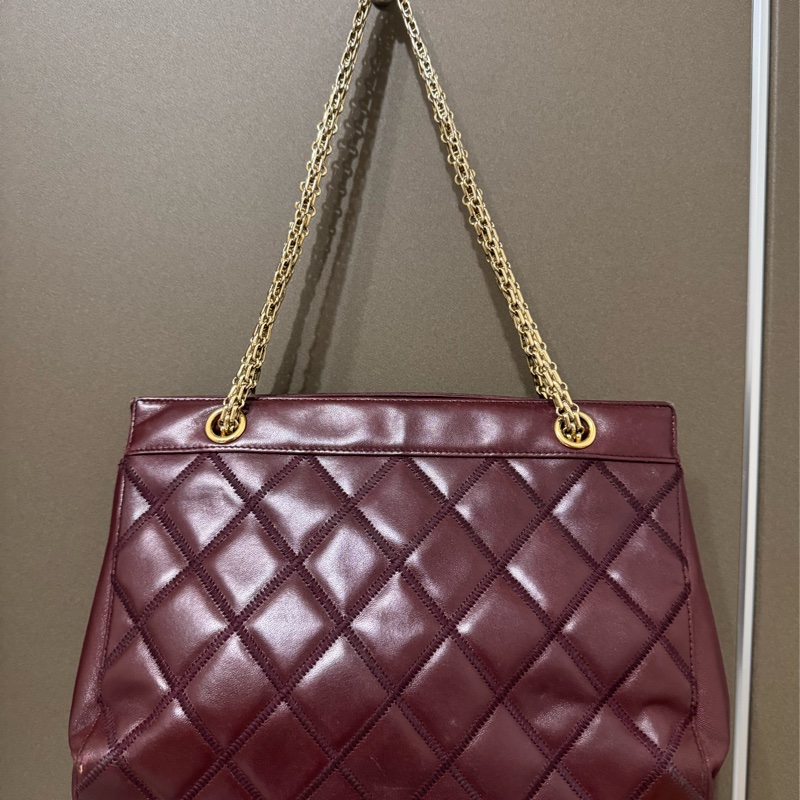 Chanel 二手 牛皮酒紅色肩背包-1