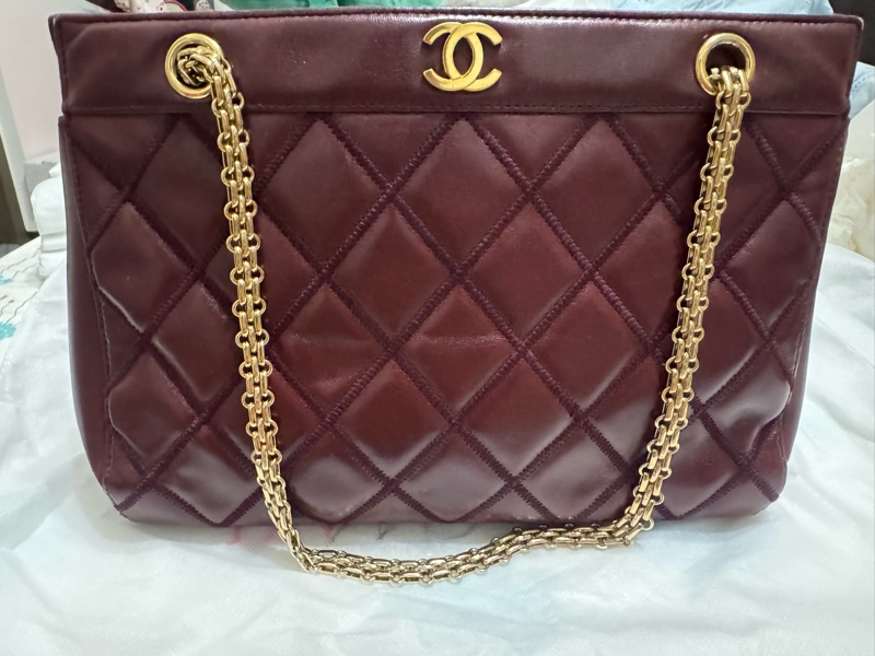 Chanel 二手 牛皮酒紅色肩背包-4