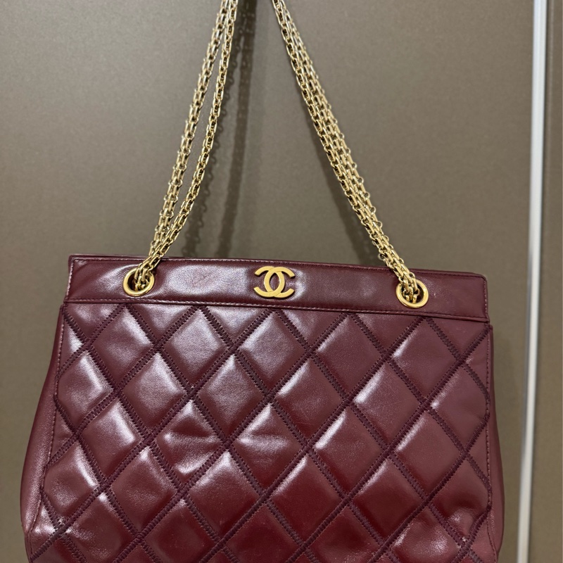 Chanel 二手 牛皮酒紅色肩背包-5