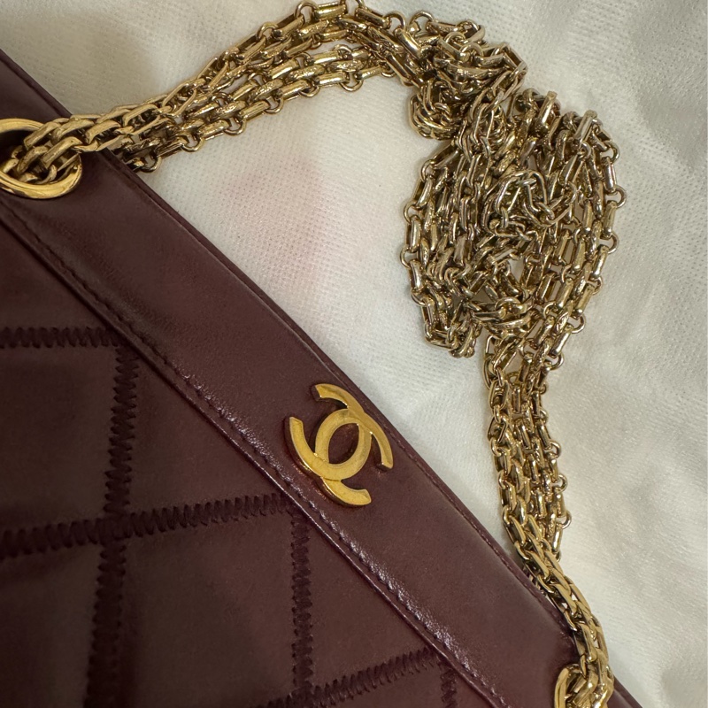 Chanel 二手 牛皮酒紅色肩背包-9