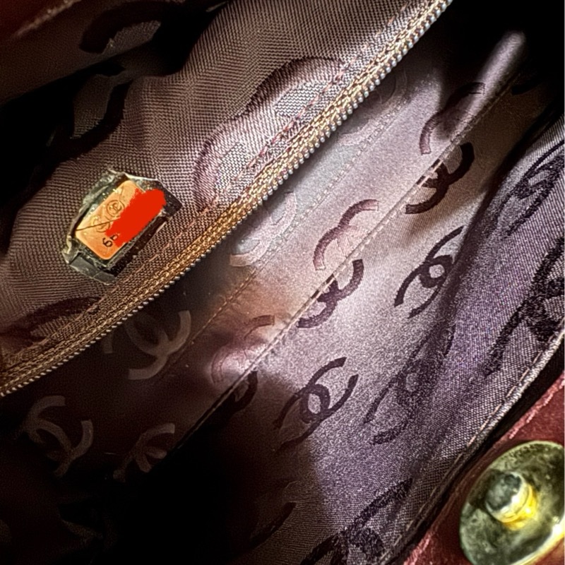 Chanel 二手 牛皮酒紅色肩背包-10