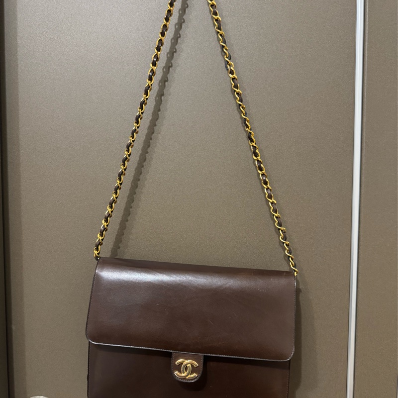 Chanel vintage 咖啡色牛皮信封包-0