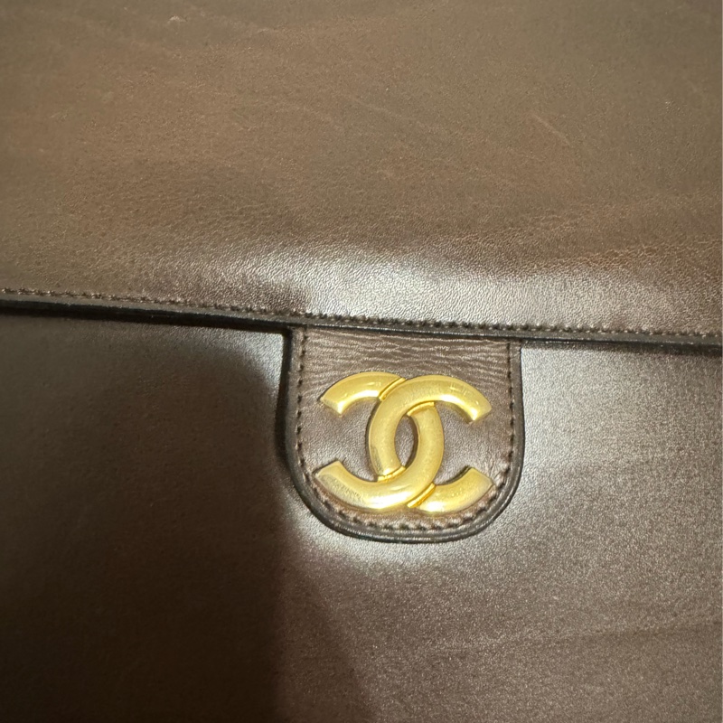 Chanel vintage 咖啡色牛皮信封包-5