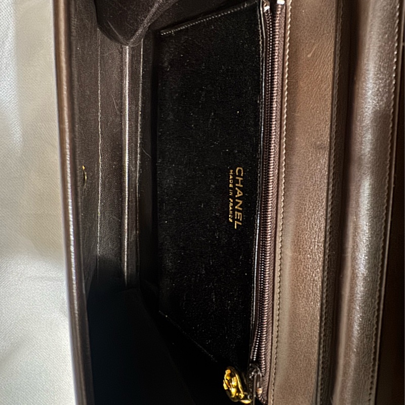 Chanel vintage 咖啡色牛皮信封包-9