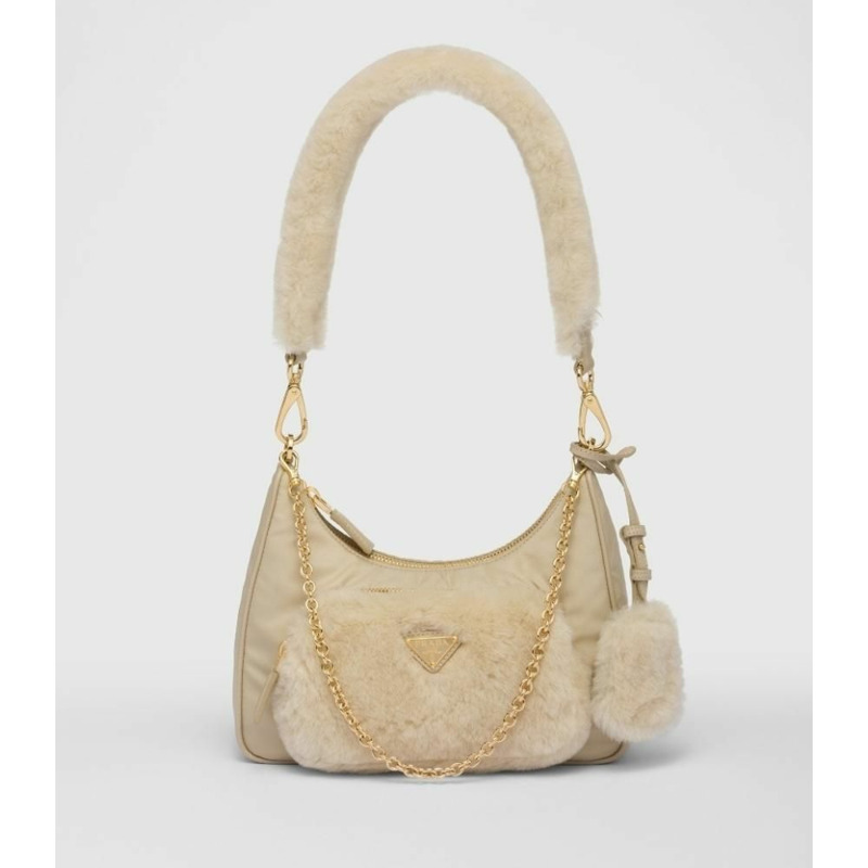 PRADA 錫製包 Tessuto 米色斜背包單肩包鏈條包-4