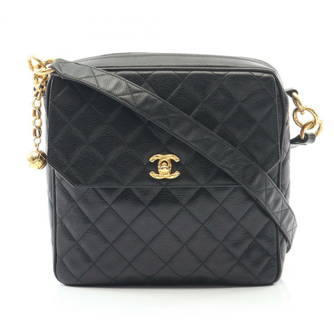 香奈兒 Matelasse 斜挎肩包，粒面小牛皮，黑色，金色五金，二手 CC