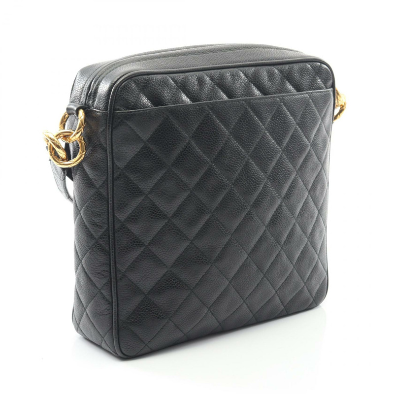 香奈兒 Matelasse 斜挎肩包，粒面小牛皮，黑色，金色五金，二手 CC-1