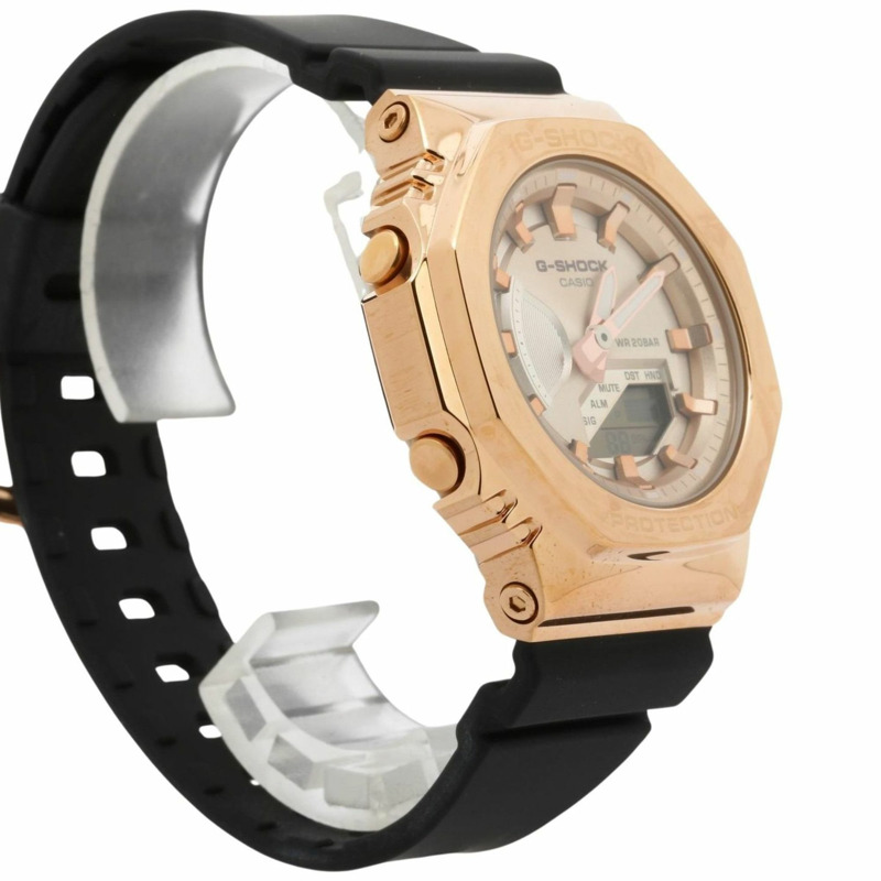 卡西歐 G-SHOCK 指針/數位雙顯女錶 GMS2100PG1A4JF 粉金黑樹脂/不鏽鋼錶殼-2