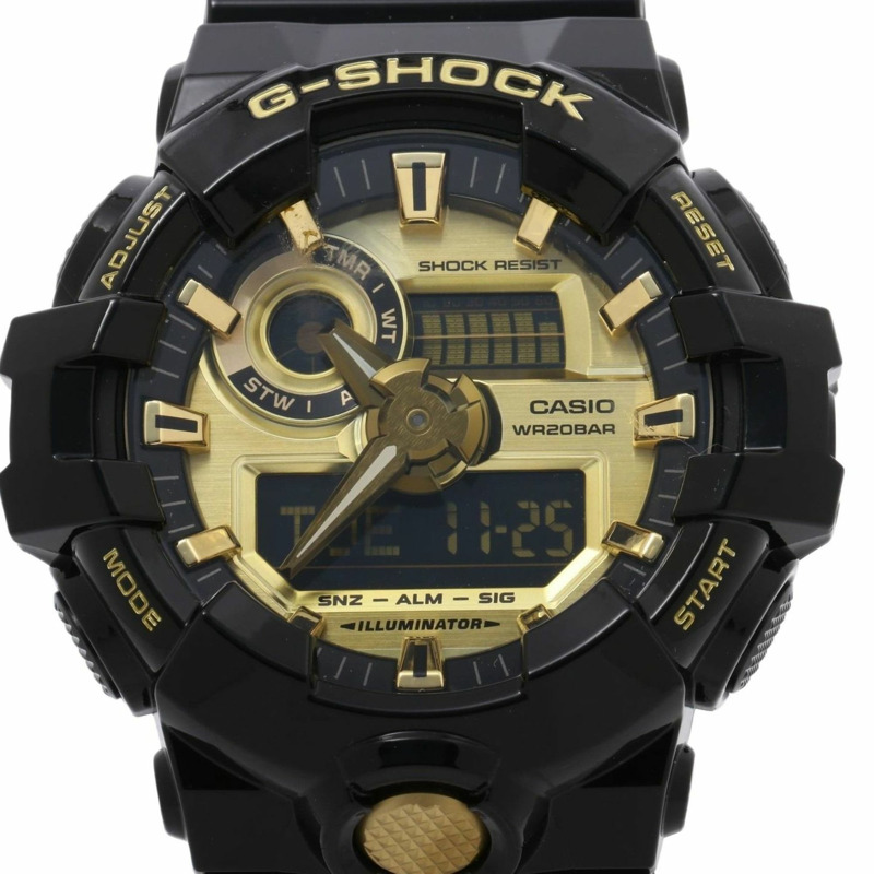 卡西歐 G-SHOCK GA700 系列 GA710GB1AJF 男士腕錶，金色/黑色樹脂錶殼，指針/數位雙顯-0