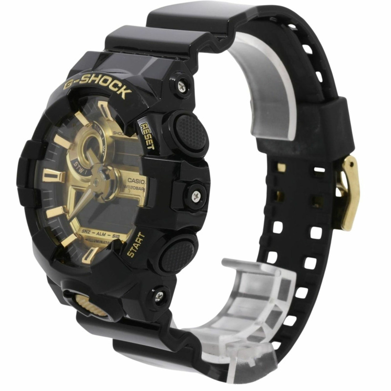 卡西歐 G-SHOCK GA700 系列 GA710GB1AJF 男士腕錶，金色/黑色樹脂錶殼，指針/數位雙顯-1