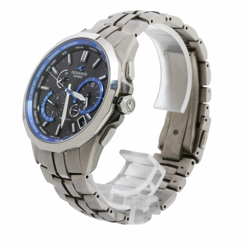 卡西歐 Oceanus OCWS24001AJF 男士模擬腕錶，黑色、藍色和銀色鈦金屬錶殼-1