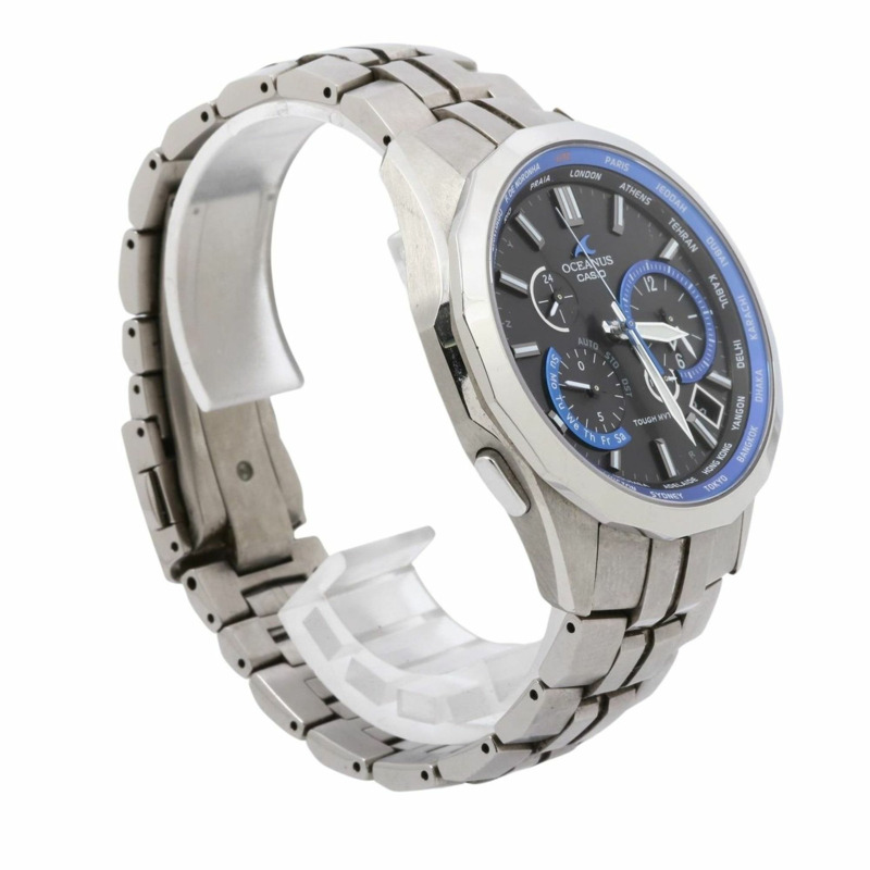 卡西歐 Oceanus OCWS24001AJF 男士模擬腕錶，黑色、藍色和銀色鈦金屬錶殼-2