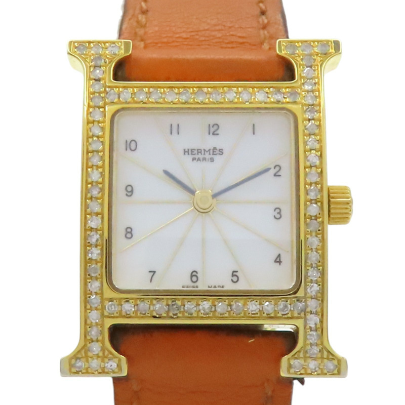 白色錶盤 金色不鏽鋼 Heure H 腕錶 後加鑽【HERMES 愛馬仕】 HH1.201-0