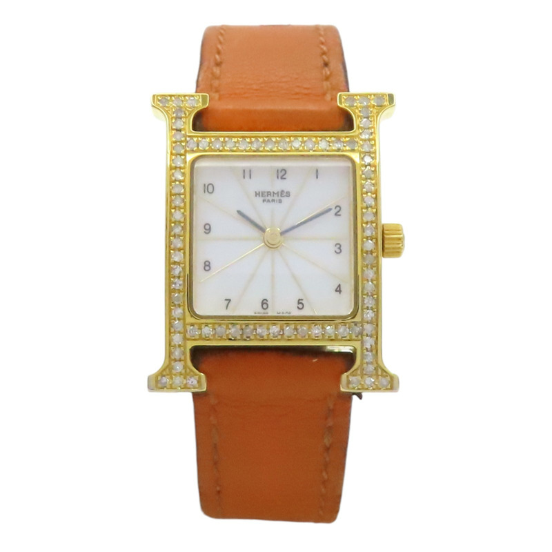 白色錶盤 金色不鏽鋼 Heure H 腕錶 後加鑽【HERMES 愛馬仕】 HH1.201-1