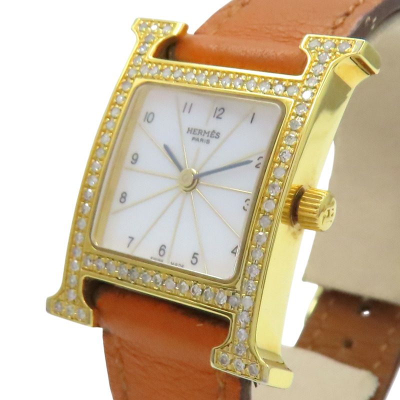 白色錶盤 金色不鏽鋼 Heure H 腕錶 後加鑽【HERMES 愛馬仕】 HH1.201-2