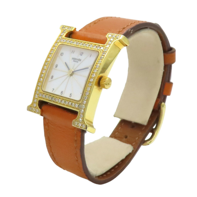 白色錶盤 金色不鏽鋼 Heure H 腕錶 後加鑽【HERMES 愛馬仕】 HH1.201-3