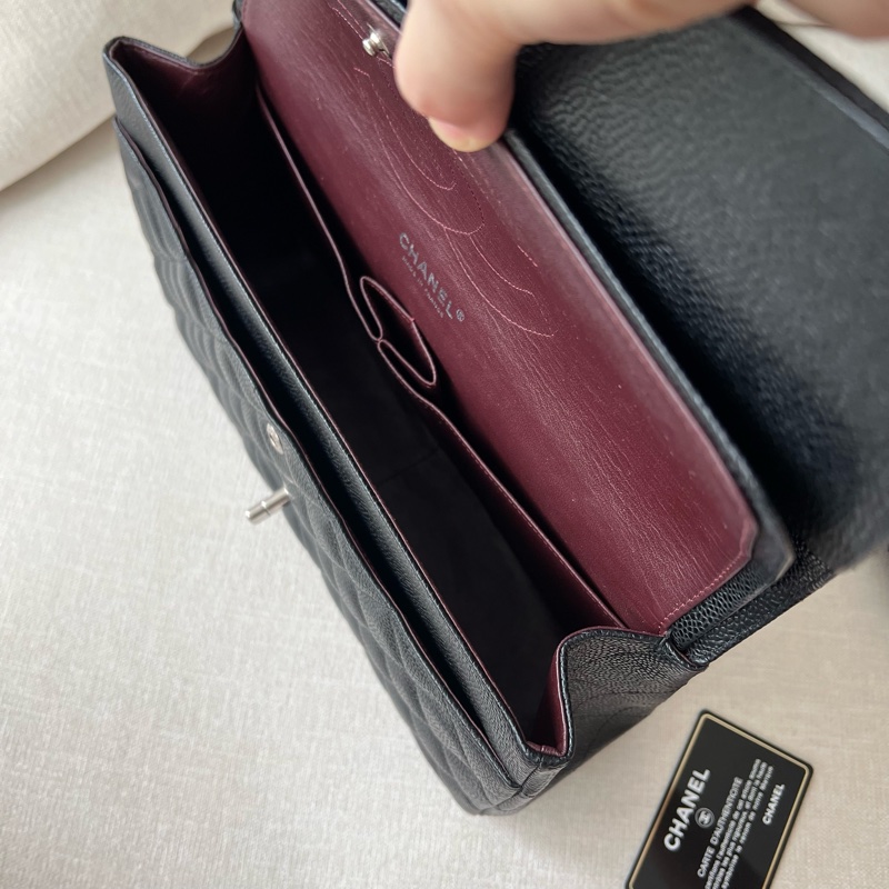 CHANEL CF30 JUMBO香奈兒 黑銀荔枝皮 30cm 雙蓋-4