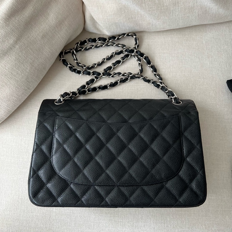 CHANEL CF30 JUMBO香奈兒 黑銀荔枝皮 30cm 雙蓋-6