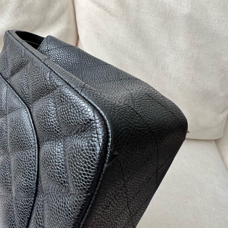 CHANEL CF30 JUMBO香奈兒 黑銀荔枝皮 30cm 雙蓋-7