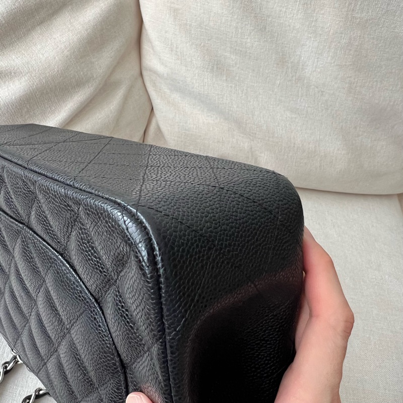 CHANEL CF30 JUMBO香奈兒 黑銀荔枝皮 30cm 雙蓋-8