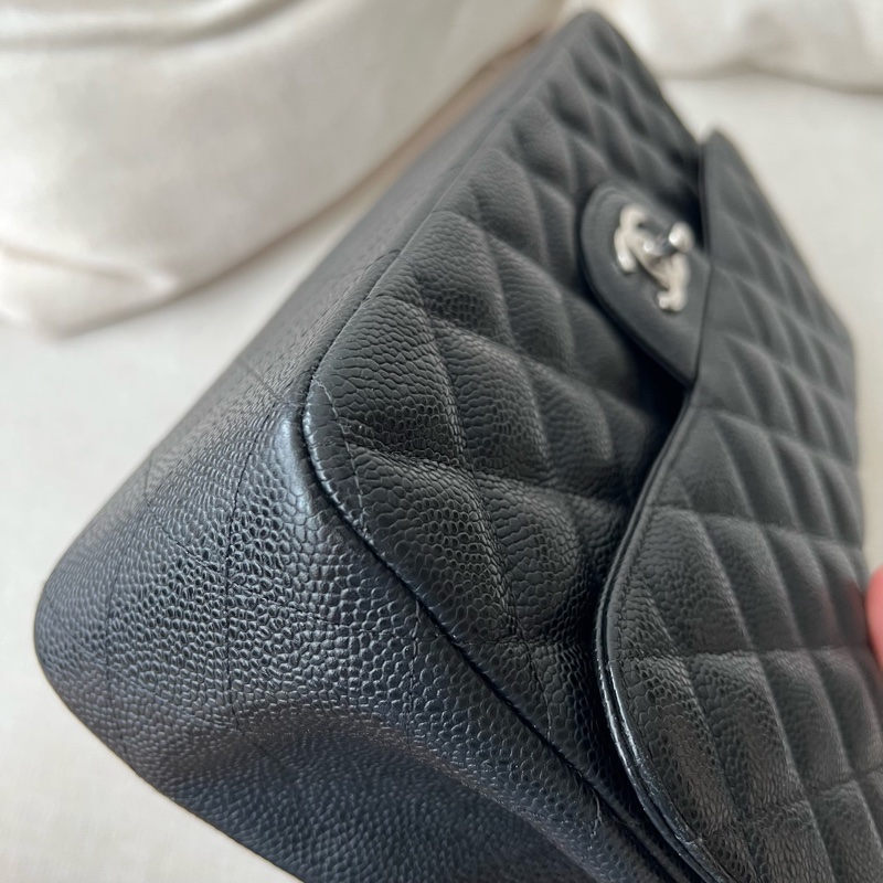 CHANEL CF30 JUMBO香奈兒 黑銀荔枝皮 30cm 雙蓋-9