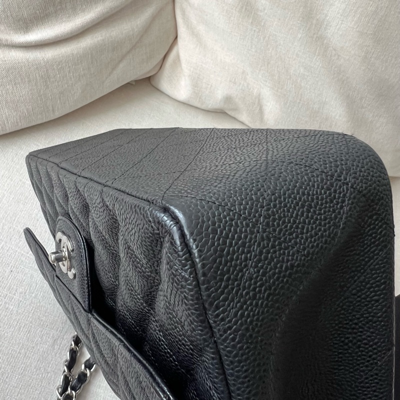 CHANEL CF30 JUMBO香奈兒 黑銀荔枝皮 30cm 雙蓋-10