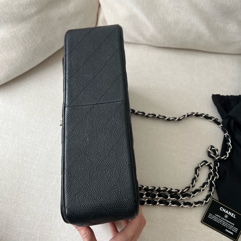CHANEL CF30 JUMBO香奈兒 黑銀荔枝皮 30cm 雙蓋-11