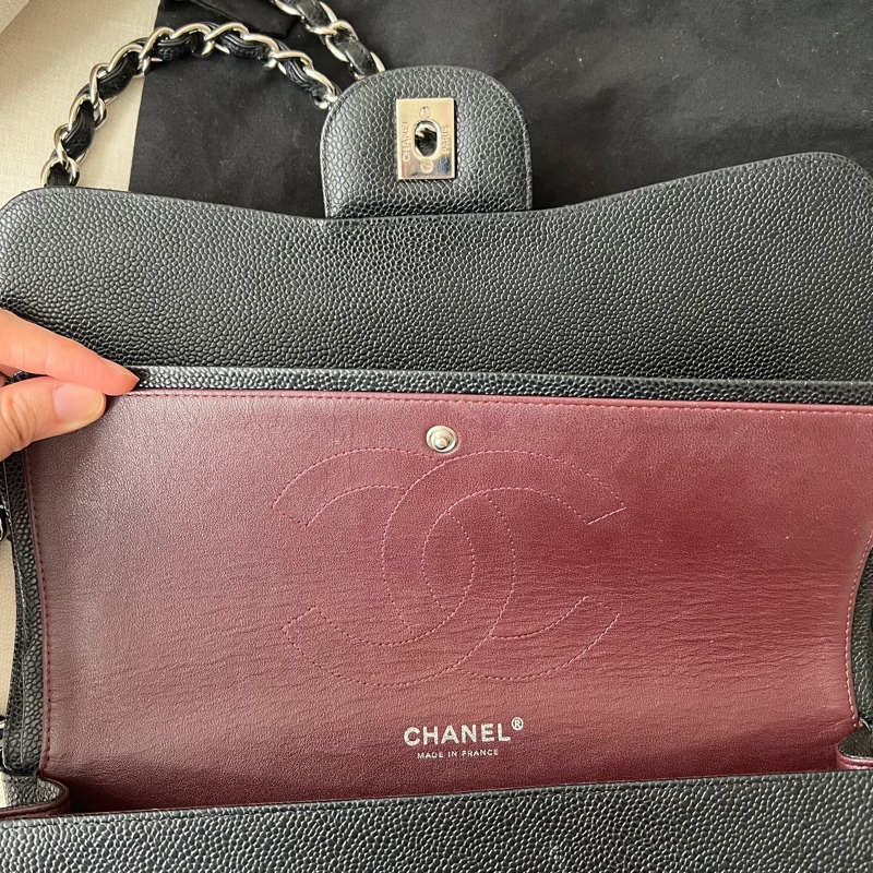 CHANEL CF30 JUMBO香奈兒 黑銀荔枝皮 30cm 雙蓋-14