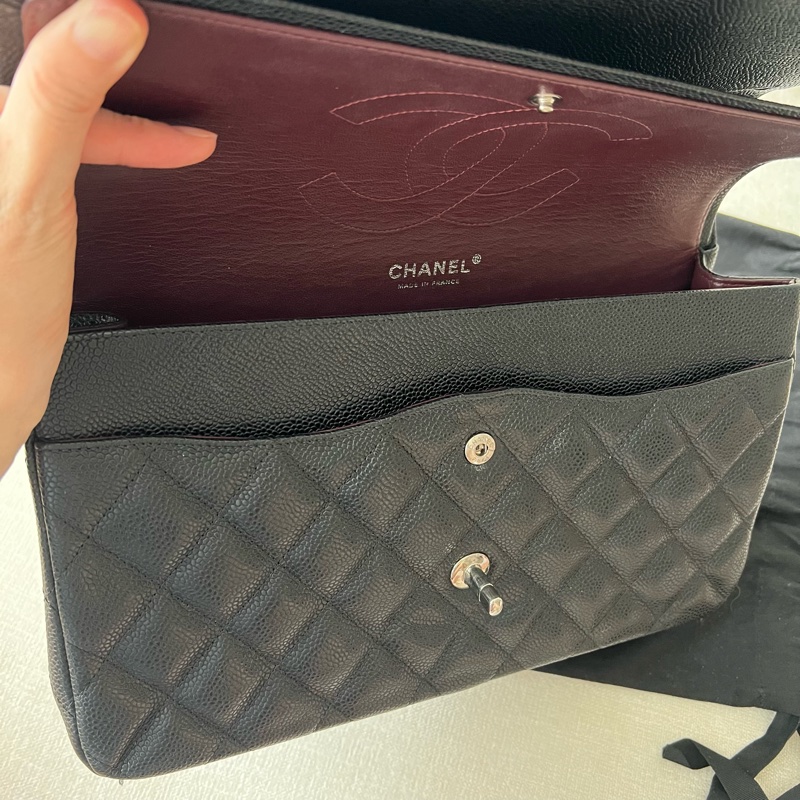 CHANEL CF30 JUMBO香奈兒 黑銀荔枝皮 30cm 雙蓋-15