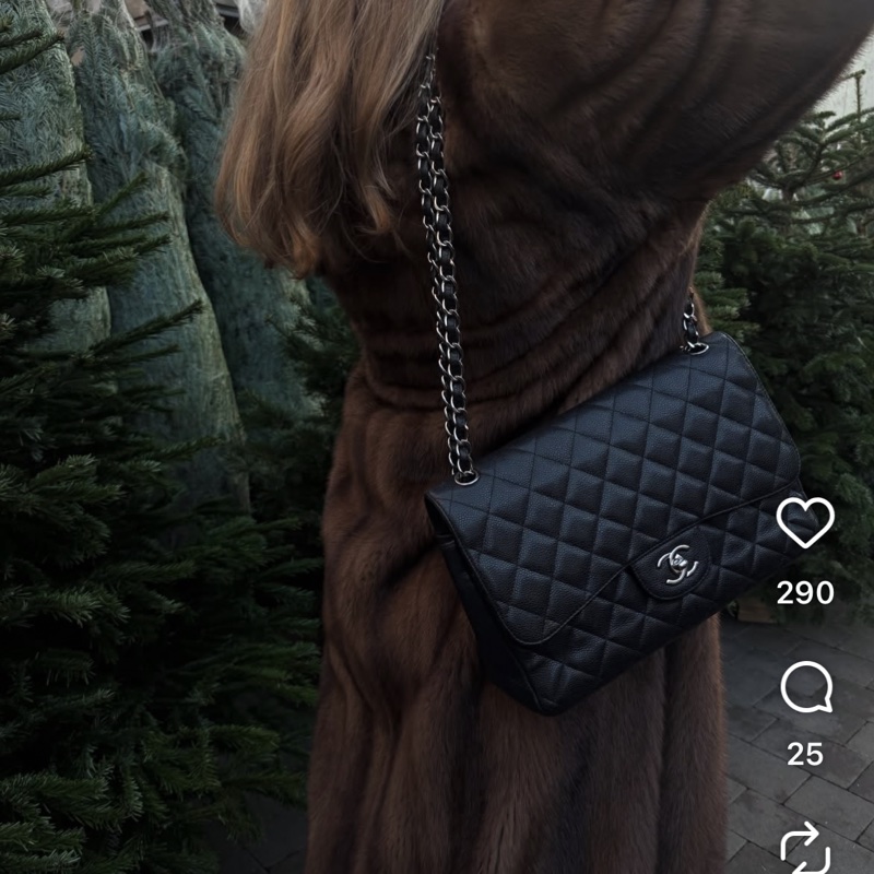 CHANEL CF30 JUMBO香奈兒 黑銀荔枝皮 30cm 雙蓋-21